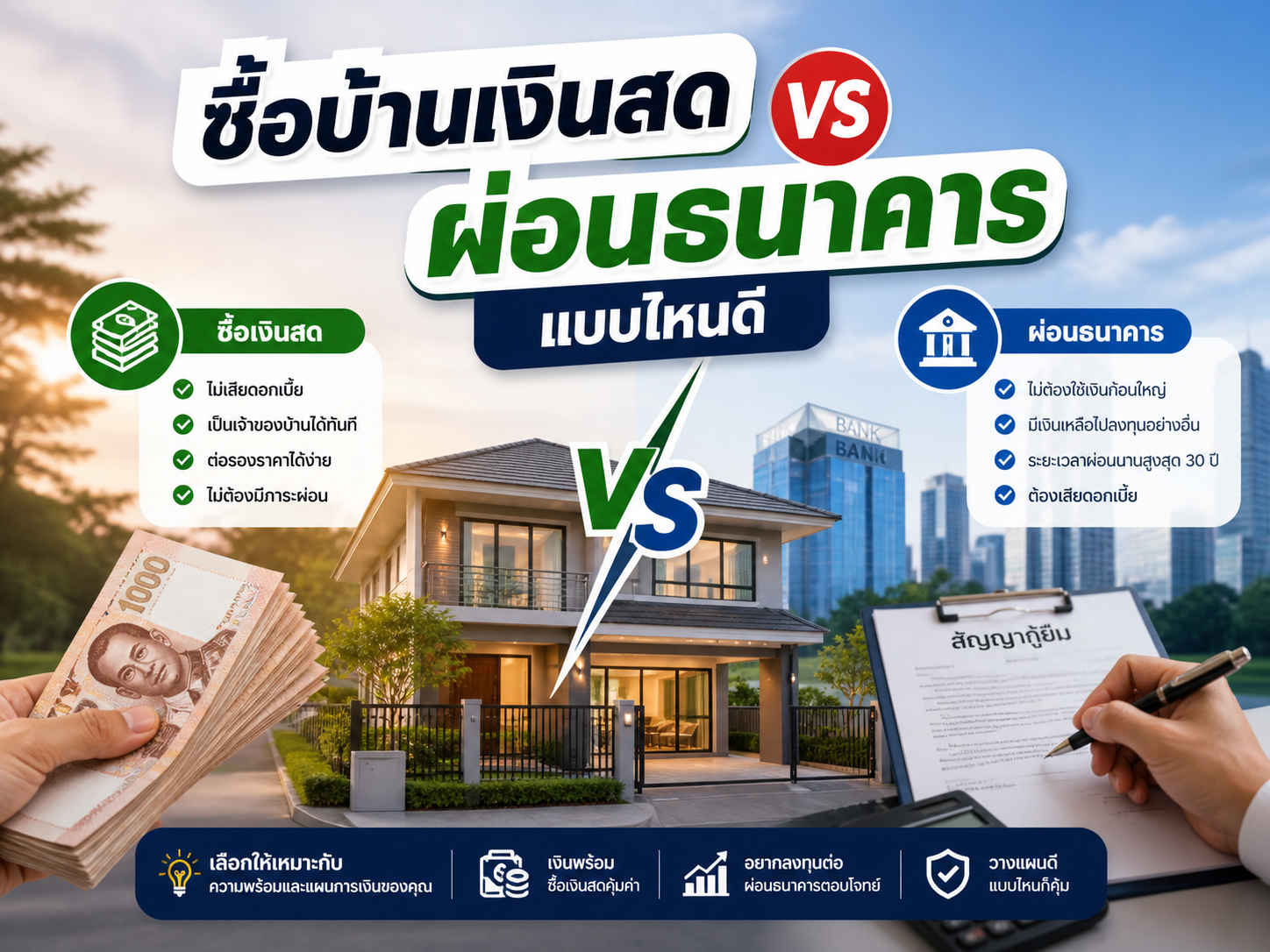 ซื้อบ้านเงินสด vs ผ่อนธนาคาร แบบไหนดี